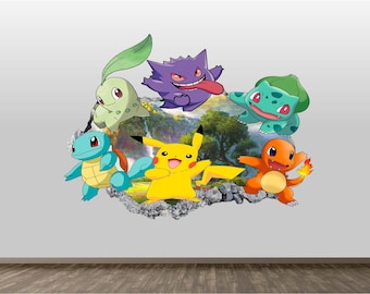 Characters Wall Decal - Fan Art Wall Sticker Cartoon Poke Smashed Wall Art Decor Kids Room Poster Print Gift Peel and Stick
