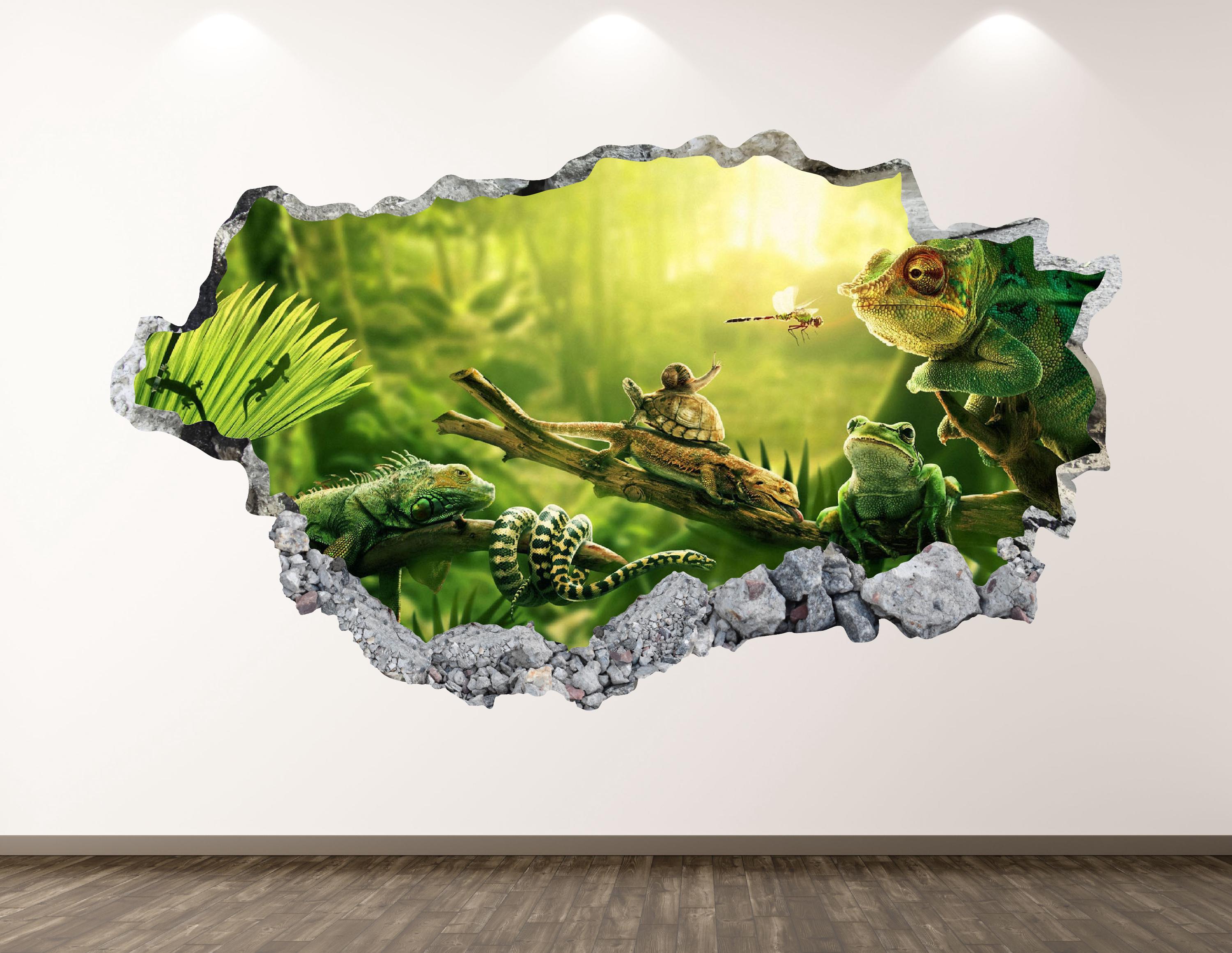Chameleon Wall Decal - Wall Sticker Animal Lizard Jungle Smashed Wall ...