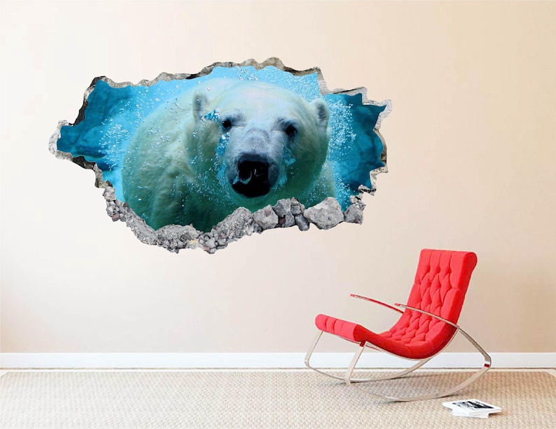 Polar Bear Wall Decal - Wall Sticker Polar Animal 3D Smashed Wall Art ...