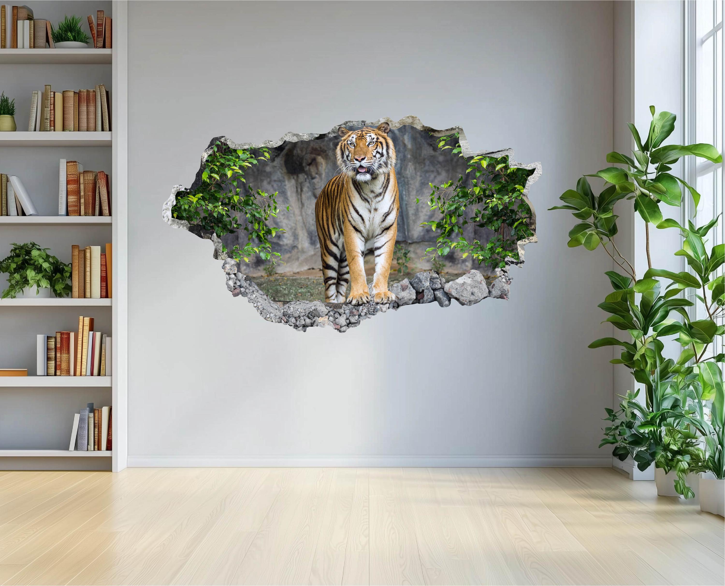 Tiger Wall Decal - Wall Sticker Animal Safari Bengal Tiger Smashed Wall ...