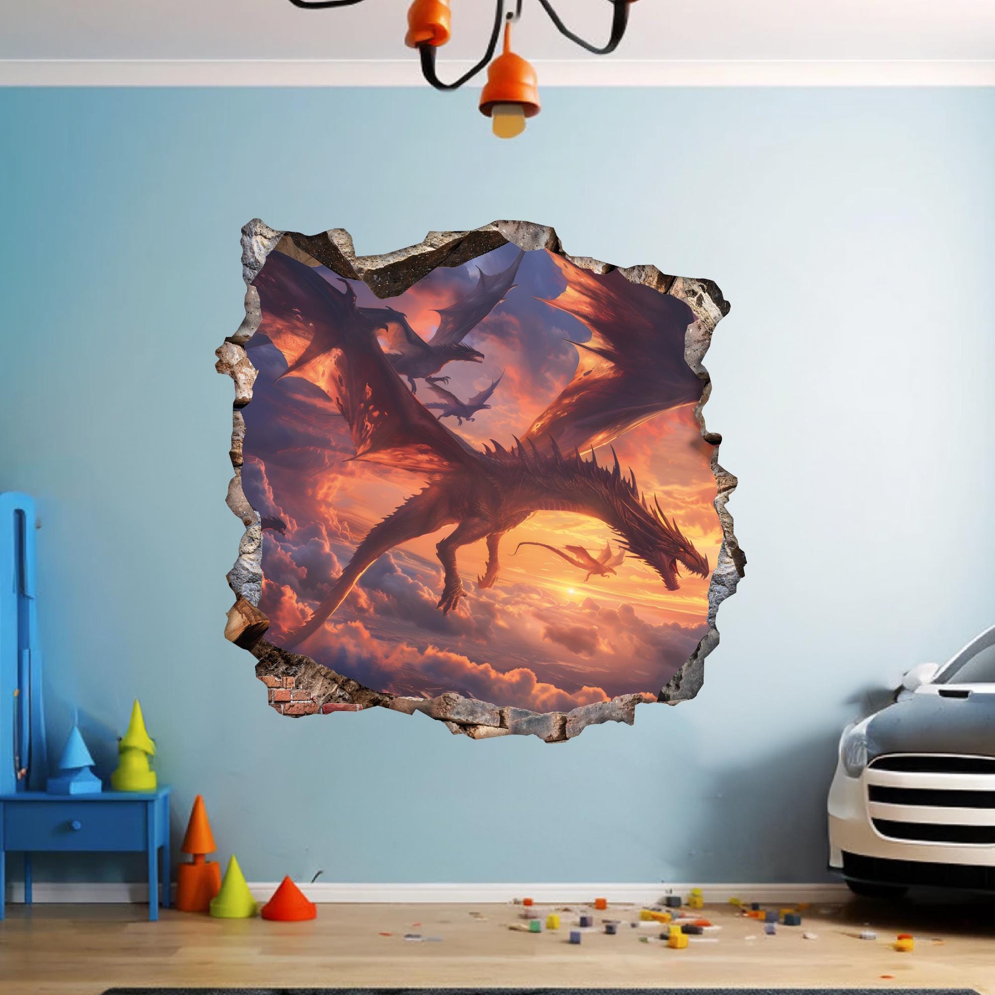 Fire Dragon Wall Decal, 3D Wall Art Decor, Magic Creatures Wall Sticker ...