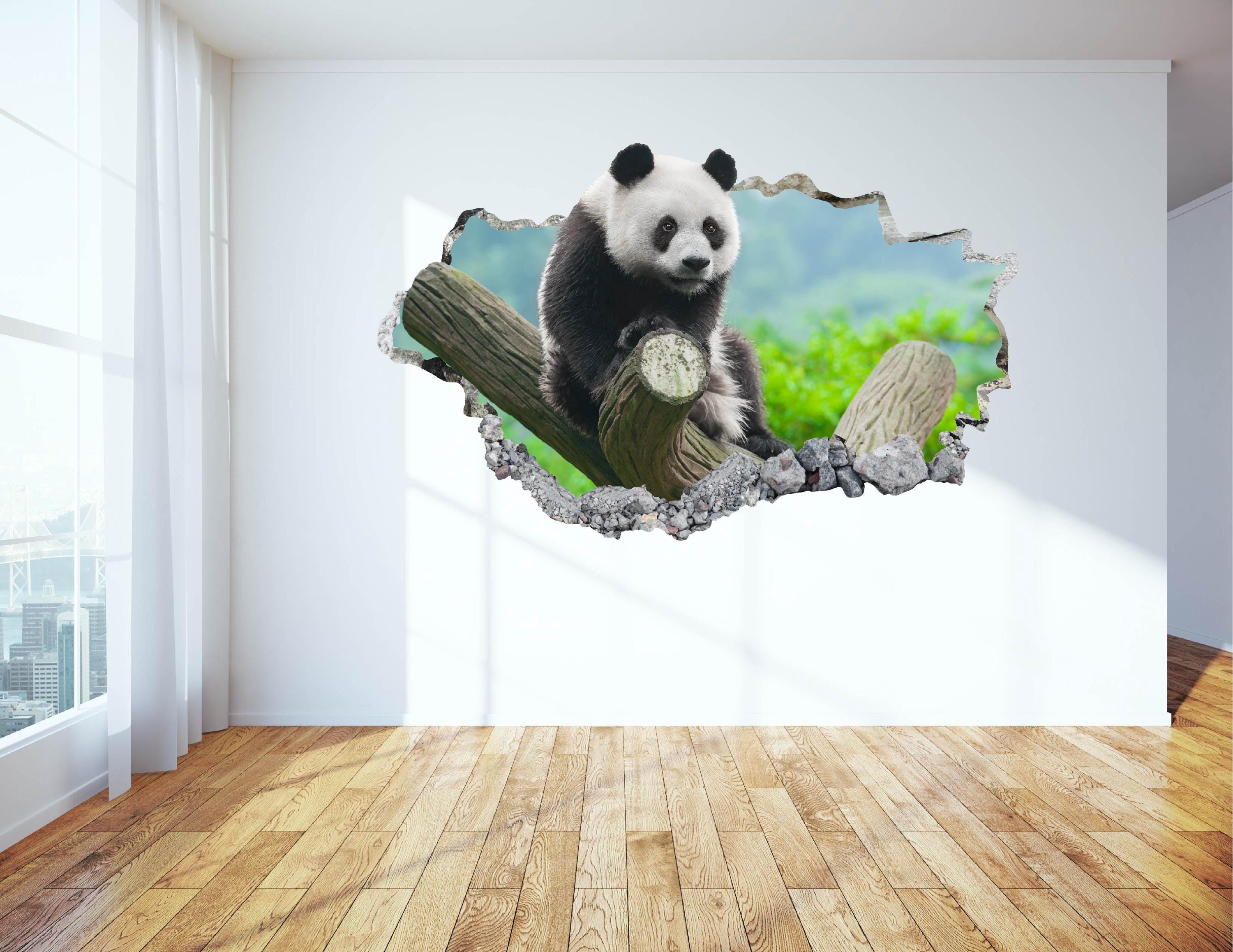 Smashed Panda Panda Wall Decal - Wall Sticker Panda Bear Animal 3D Smashed Wall Art ...