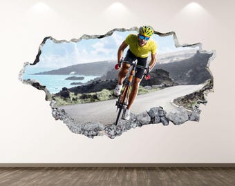 Race Bike Wall Decal - Wall Sticker Biker 3D Smashed Wall Art Bedroom Decor Vinyl Home Poster Print Custom Gift