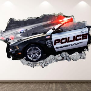 Muursticker politieauto - Muursticker spel Patrol Police Smashed Wall Art Decor Kinderkamer Home Poster Print Aangepast cadeau Peel en Stick