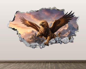 Fantasy Eagle Wall Decal 3D Smashed Animal Wall Sticker Room Home Decor Mural Print