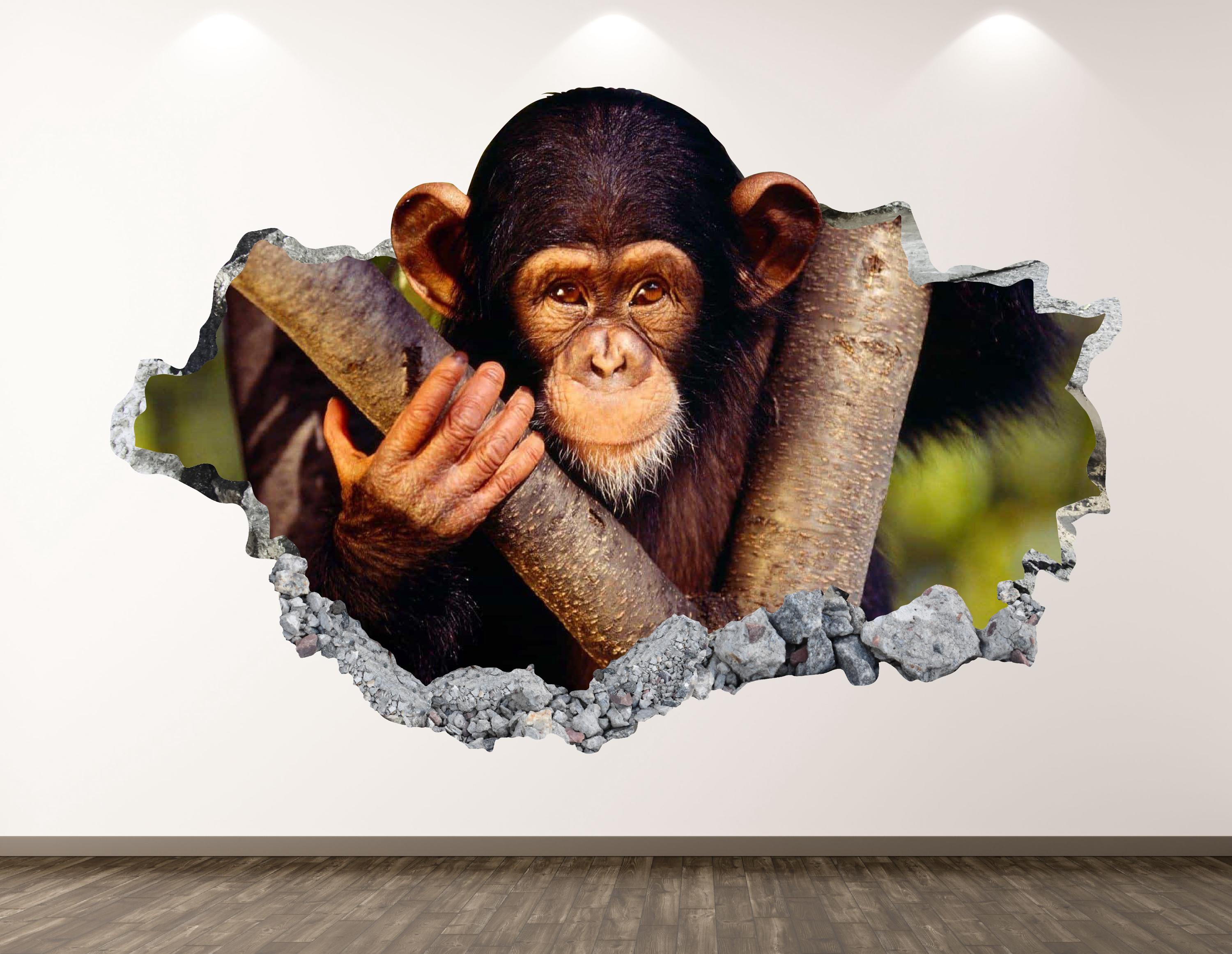 Wandtattoo Schimpanse 60x37 Cm Schwarz – Selbstklebend, Seidenmatt, Für Wand, Tür Oder Möbel