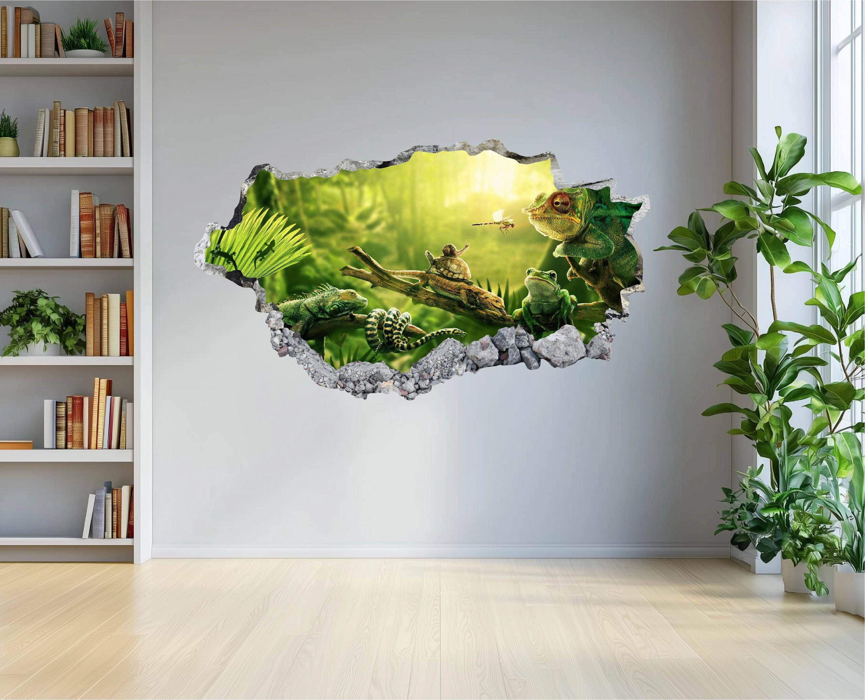 Chameleon Wall Decal - Wall Sticker Animal Lizard Jungle Smashed Wall ...