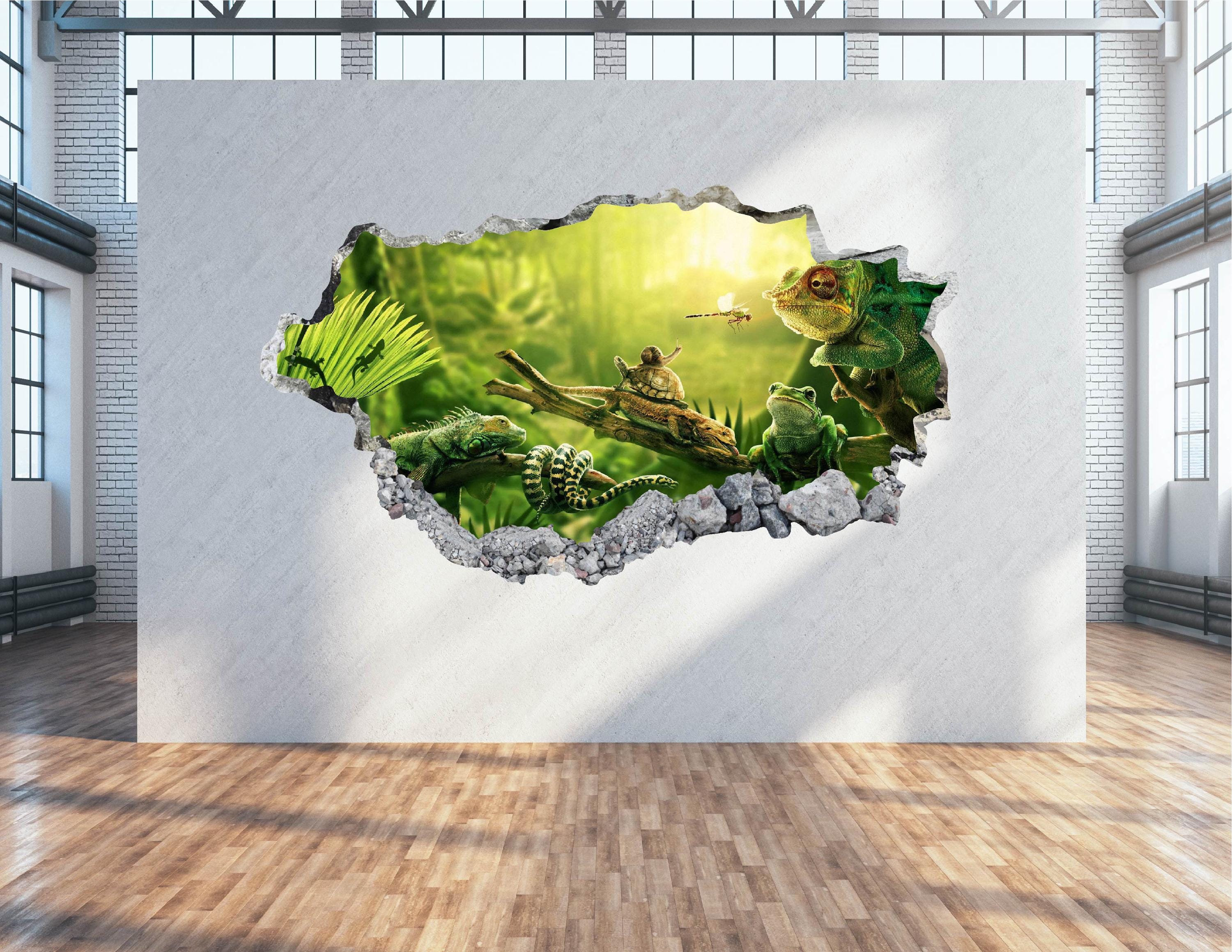 Chameleon Wall Decal - Wall Sticker Animal Lizard Jungle Smashed Wall ...