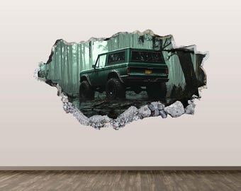 Off Road Wall Decal - Wall Sticker 4x4 Forest Expedition Adventure 3D Smashed Wall Art Kids Room Decor Poster Print Gift Peel and Stick