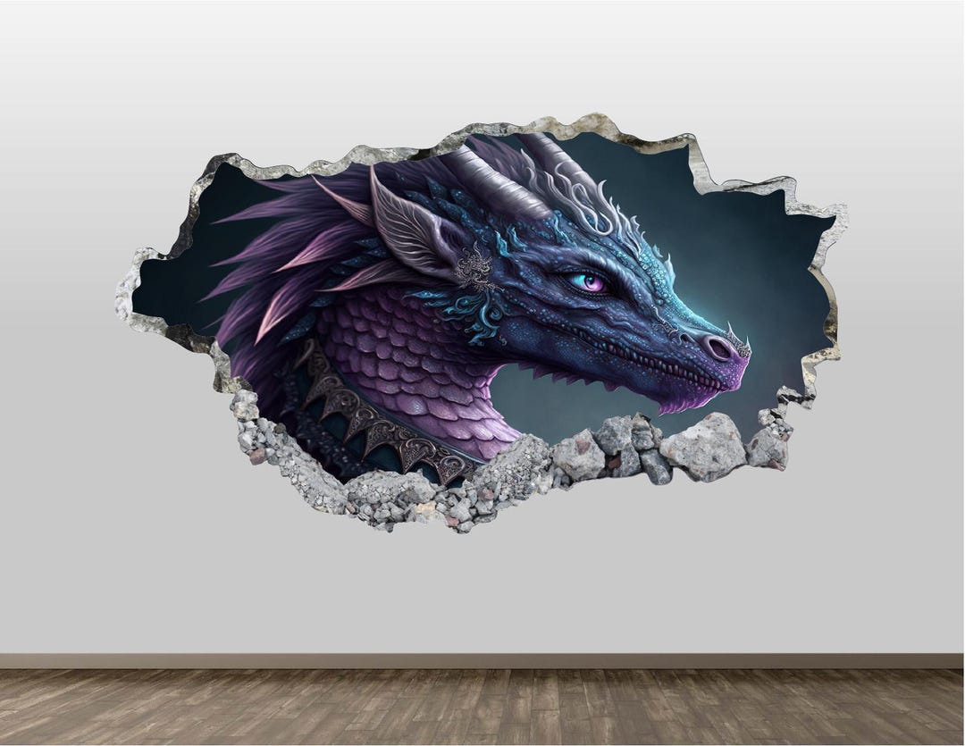 Magic Dragon Wall Decal - Wall Sticker Fantasy Creature Smashed Wall ...