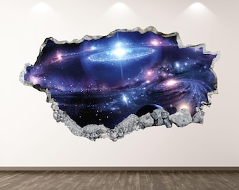 Galaxy Wall Decal - Wall Sticker Outer Space Milky Way Smashed Wall Art Kids Decor Vinyl Home Poster Print Custom Gift Peel and Stick