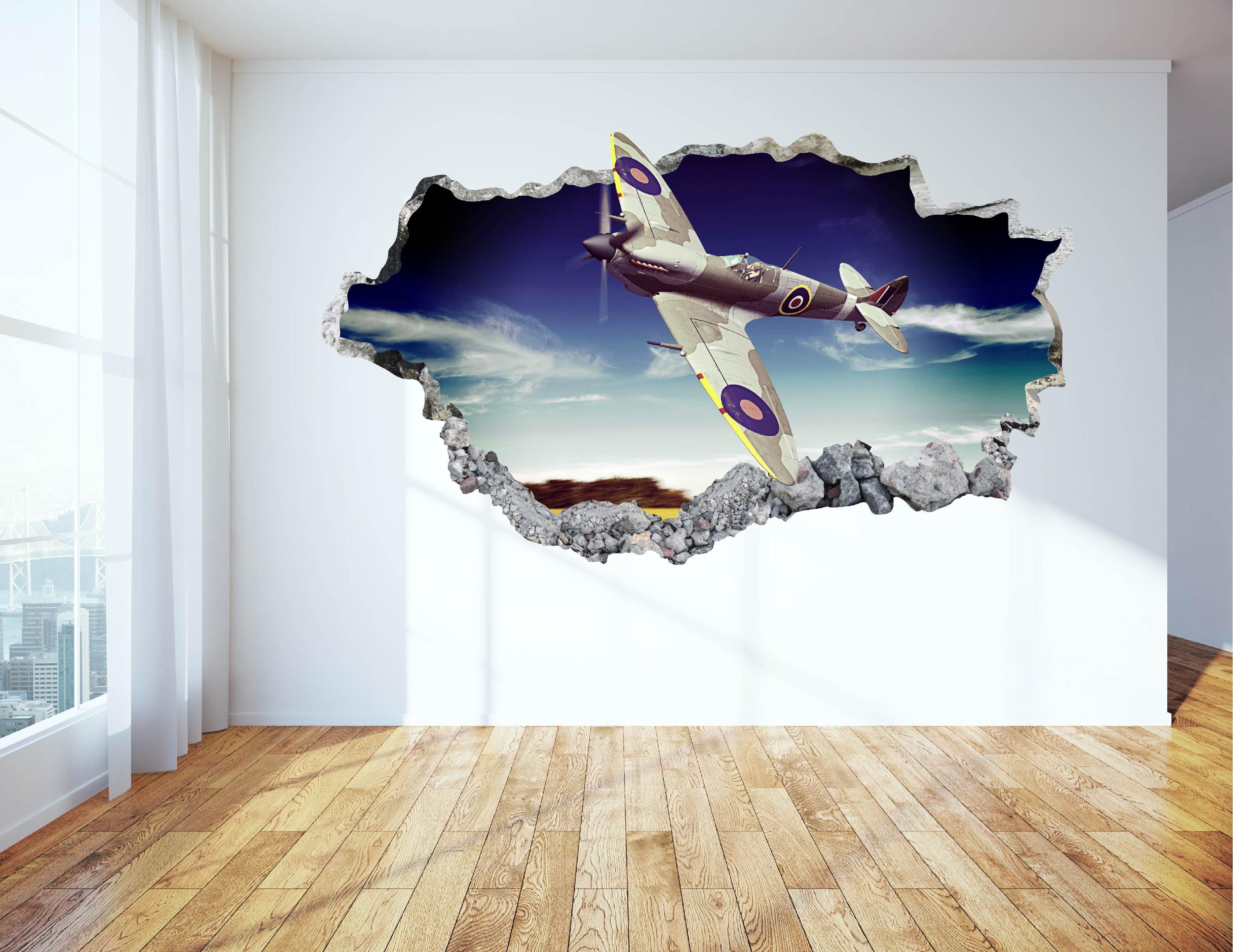 World War Airplane Wall Decal - Wall Sticker Old War Aircraft Smashed ...