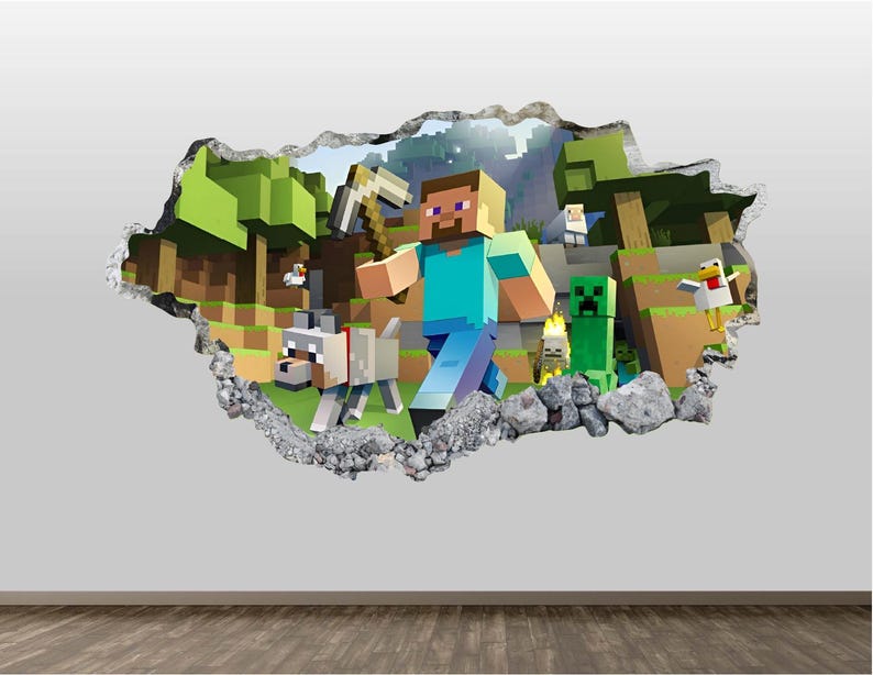 3D Game Wall Decal - Gamer Wall Sticker Gaming Smashed Wall Art Kids ...