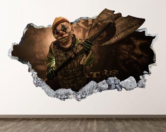Clown Wall Decal - Wall Sticker Horror Character 3D Smashed Wall Art Kids Decor Vinyl Home Poster Print Custom Gift Peel and Stick
