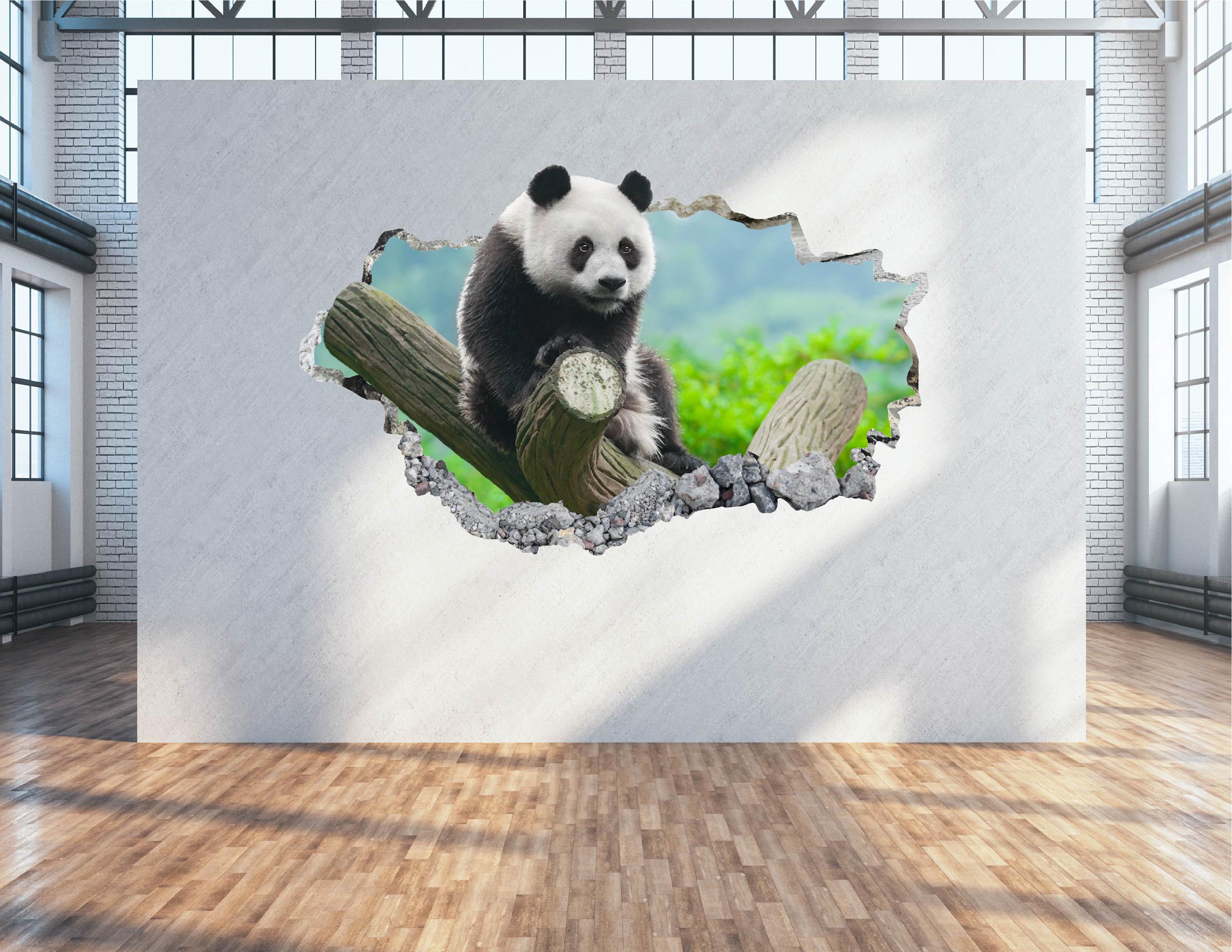 Smashed Panda Panda Wall Decal - Wall Sticker Panda Bear Animal 3D Smashed Wall Art ...