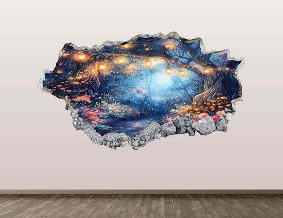 Enchanted Forest Wall Decal - Wall Sticker Fairy Tale 3D Wall Art Kids Room Decor Vinyl Home Poster Print Peel and Stick