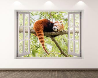 Muursticker Rode Panda - 3D Raamsticker Dierengezicht Muurkunst Kinderdecoratie Vinyl Thuis Poster Print Aangepast Cadeau