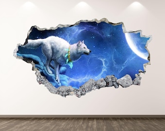 Magical Wolf Wall Decal - Wall Sticker Animal Wolf Smashed Wall Art Decor Vinyl Home Poster Print Custom Gift Peel and Stick