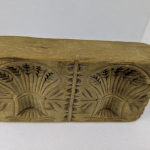 Antique Wooden Butter Mold - Carved Wheat Sheaf Design - 19th Century Folk Art Butter Press - Primitive Kitchen Tool
