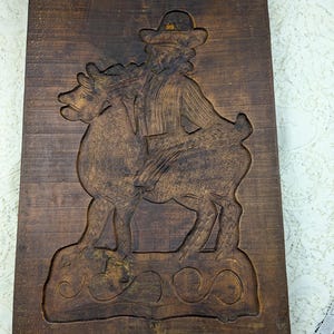 Antique Dutch Speculaas Mold: 19th Century Folk Art Horse and Rider
