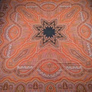 19th Century European Jacquard Paisley Shawl - Black Medallion Center - 68 by 66 inches