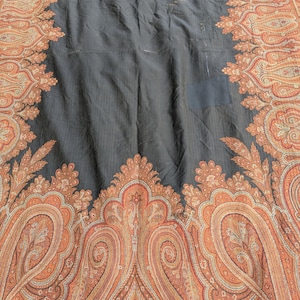 Antique 19th Century Jacquard Paisley Shawl: European Textile (121x58 inches)