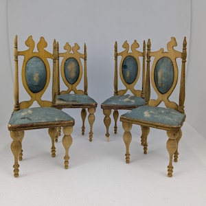 Conjunto de cadeiras antigas para casa de bonecas Schneegas: móveis alemães em miniatura da década de 1880
