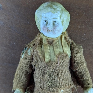 Rare Victorian/Edwardian German Miniature Bisque Dollhouse Doll - Circa 1890-1910 - Original Clothing & Spring Joints - For Restoration