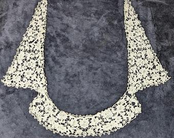 Antique Tape Guipure Lace Collar and Points, Victorian, Floral, White