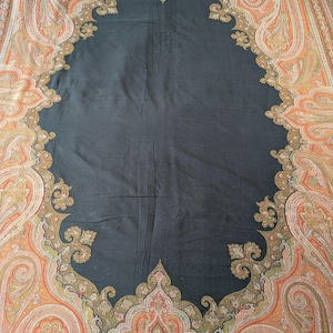 Antique 19th Century Jacquard Paisley Shawl: European Moon Shawl (124x64 inches)