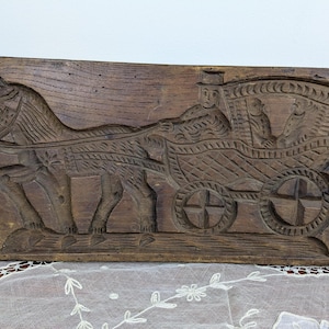 Antique Dutch Speculaas Cookie Mold: Hand Carved Windmill & Carriage