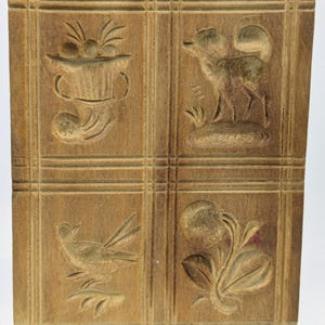 Antique German Springerle Cookie Mold: Folk Art Dog, Bird, Fruit Designs