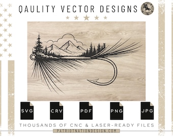 Fly Fishing Hook SVG File: Mountain Nature Scene (Digital Download)