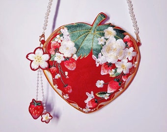 Strawberry Bunny Flower Embroidery Pearl Detachable Chain Bag