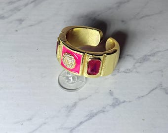 Anasui and Jolyne Gold and Hot Pink Engagement Ring Adjustable