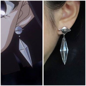 Moon Sailor Saturn Princess Saturn Clear and Silver Earrings