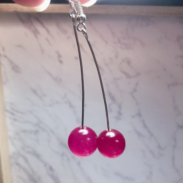Kakyoin Deep Pink Chalcedony Cherry Earrings