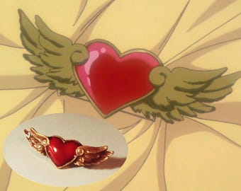 Sakura Heart & Wings Gold Brooch and Pin