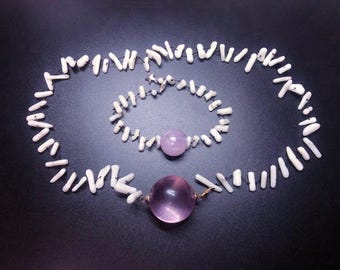 Purple Crystal Ball Necklace and Bracelet