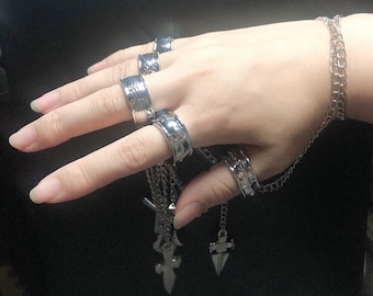 Judgment Chain Bracelet and Five Finger Rings Adjustable