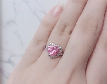 Pink Heart Ring Plated Womens Ring Zir-con Full Diamond Ring Rings for Teen  Girls Size 11 Anime Rings for Teen Girls Teen Rings for Girls Ages 11-14  Cute Heart Rings Set of