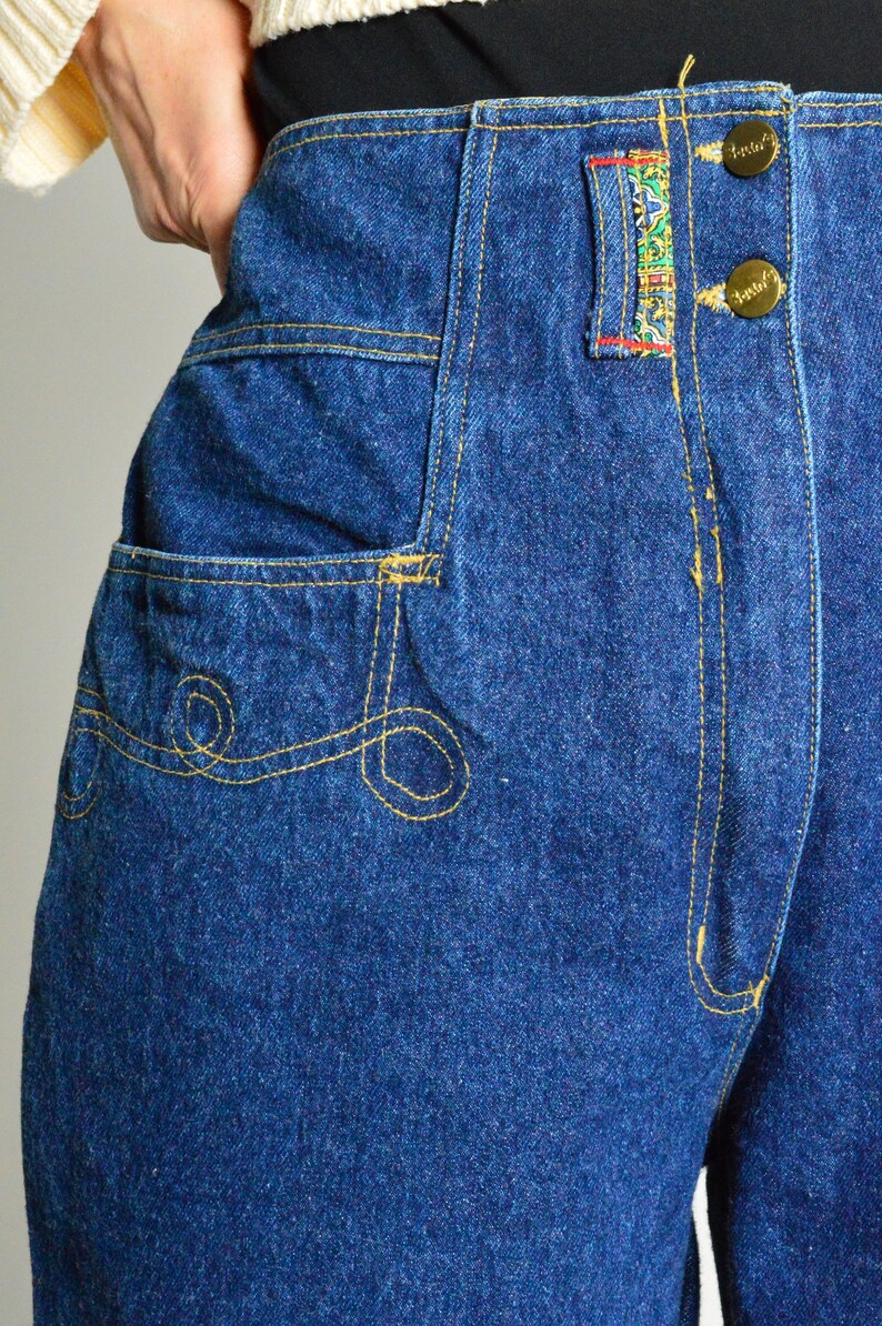Vintage 80's Navy Blue High Waist Cottagecore Womens Jeans Waist Size 30 In M image 5