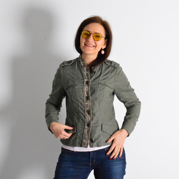 Embroidered Khaki Jacket Etsy