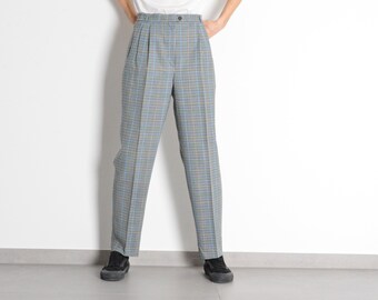 Vintage 80's Colorful Check Wool Pleated Pants Mens Slacks Waist Size 30 In S