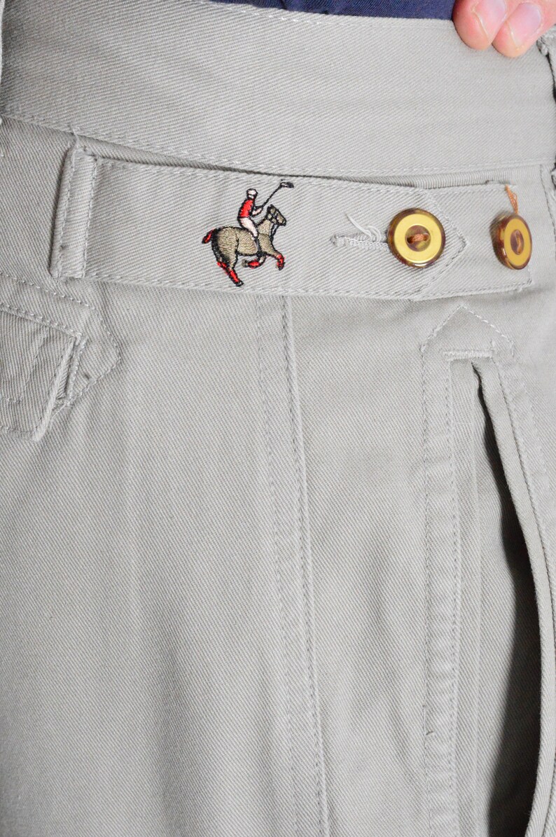 Vintage 80s Beige Minimal Embroidered Horse Pleated Mens Chinos Pants Size 32 In M image 5