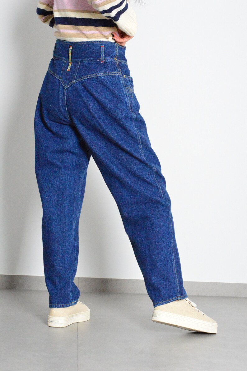 Vintage 80's Navy Blue High Waist Cottagecore Womens Jeans Waist Size 30 In M image 4