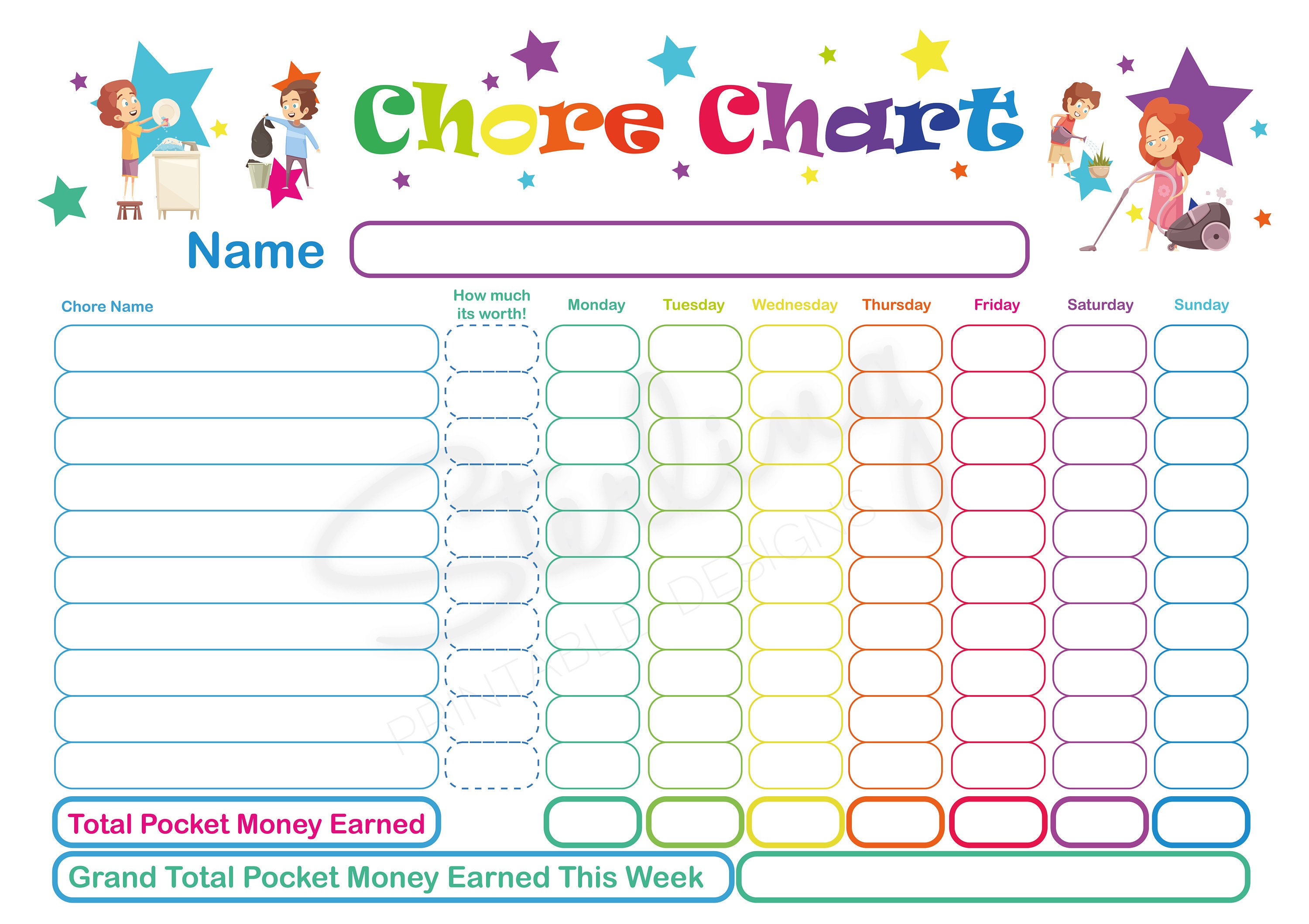 Printable Chore Chart for Kids, Reward System, Responsibility Chart ...