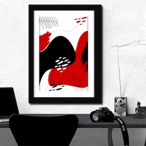 Set of 3 Piece Wall Art Red and Black Abstract Prints for Living Room ...