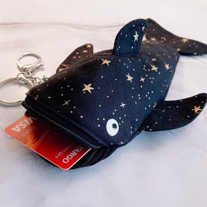 Rifle Paper Co Whale Shark Purse, Black Metallic Gold Star Fish Case, Keychain Fish Coin Bag, Fish Wallet