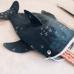 Twinkle Scattered Stars Whale Shark Pencil Case, Shark Pencil Pouch, Zipper Pencil Case, Shark Gift, Cutlery Bag